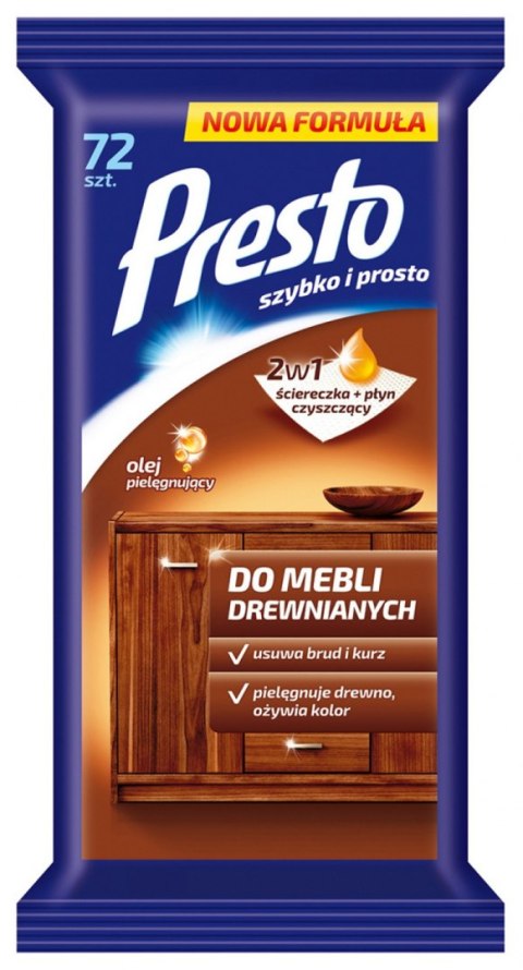 PRESTO Ściereczki nawilżane do mebli drewnianych 72 szt. *11484