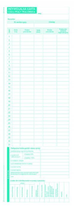 531-0 Indywidualna karta czasu pracy pracownika 1/2 A4 Miczhalczyk i Prokop
