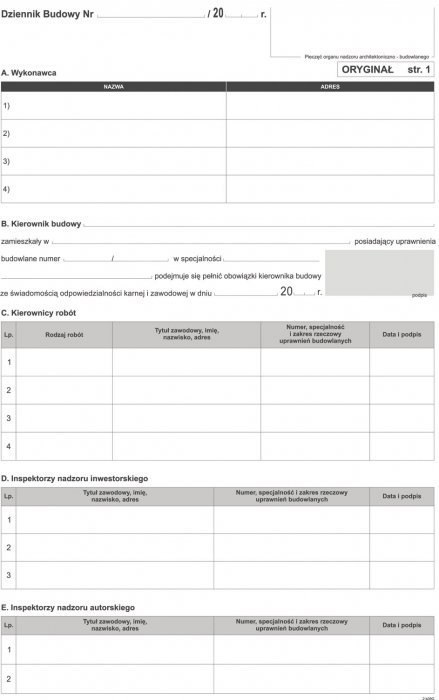 Dziennik budowy A4, album 20 stron, 10-603-1Z DOTTS