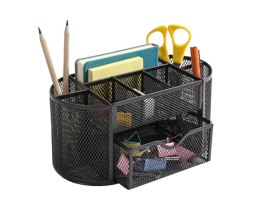 Przybornik na biurko z szufladka siatka czarny KF18472