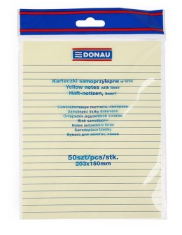 Bloczek samoprzylepny DONAU, 150x203mm, w linię, 1x50 kart., 75gsm, żółty