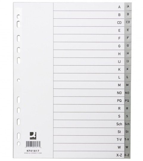 Przekładki Q-CONNECT, PP, A4, 230x297mm, A-Z, 20 kart, szare