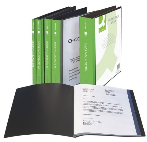 Teczka ofertowa Q-CONNECT z kieszenią opisową, PP, A4, 1100mikr., 100 koszulek, czarna