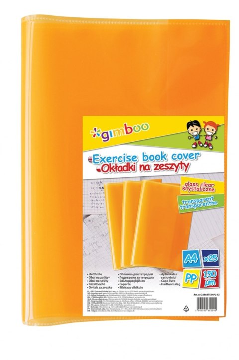Okładka na zeszyt GIMBOO, krystaliczna, A4, 150mikr., pomarańczowa