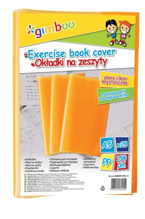 Okładka na zeszyt GIMBOO, krystaliczna, A5, 150mikr., pomarańczowa