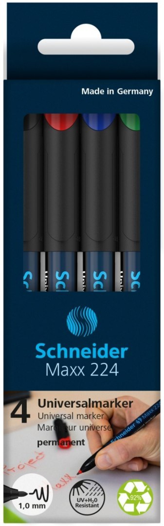 Zestaw foliopisów permanentnych SCHNEIDER Maxx 224, M, 1,0mm, 4 szt., miks kolorów