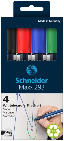 Zestaw markerów do tablic SCHNEIDER Maxx 293, 2-5 mm, 4 szt., pudełko z zawieszką, mix kolorów