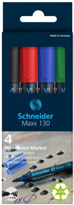 Zestaw markerów uniwersalnych SCHNEIDER Maxx 130, 1-3 mm, 4 szt., pudełko z zawieszką, mix kolorów