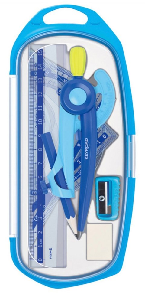 Zestaw geometryczny KEYROAD, duży, z linijką 15cm, zawieszka, mix kolorów