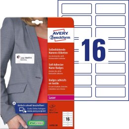 Samoprzylepne identyfikatory do zadruku, A4, 20 ark./op., 88,9 x 31 mm, białe, sztuczny jedwab, Avery L4783-20