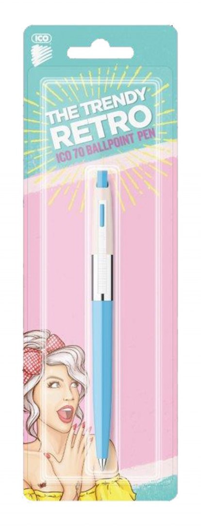Długopis automatyczny ICO Retro 70'C, Pastel, blister, wkład niebieski, mix kolorów