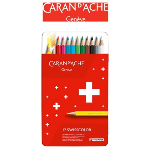Kredki CARAN D'ACHE Swisscolor, metalowe pudełko, 12 szt.