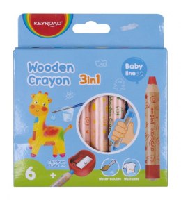 Kredki świecowe KEYROAD, Colorix 3 in 1, Jumbo, z temperówką, 6 szt., zawieszka