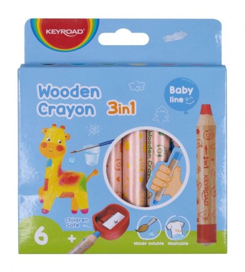 Kredki świecowe KEYROAD, Colorix 3 in 1, Jumbo, z temperówką, 6 szt., zawieszka