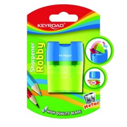 Temperówka metalowa KEYROAD Robby, podwójna, z pojemnikiem, blister, mix kolorów