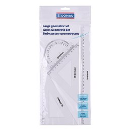 Zestaw geometryczny DONAU, duży, z linijką 30cm, zawieszka, transparentny