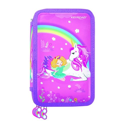 Piórnik KEYROAD, wyposażony, 3-komorowy, 52 elementy, 20,5x13,5x6 cm, mix kolorów