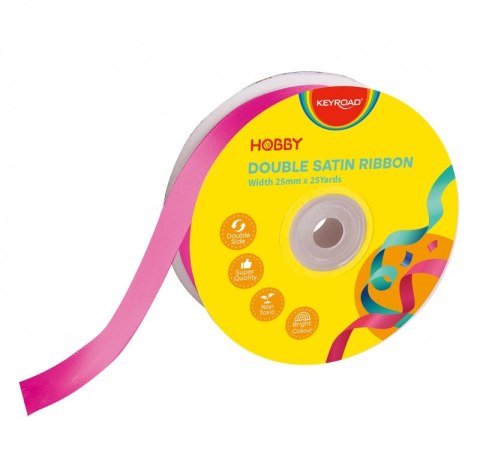 Wstążka KEYROAD, podwójna, satynowa, 25mm x 22,86m, na szpulce, różowa