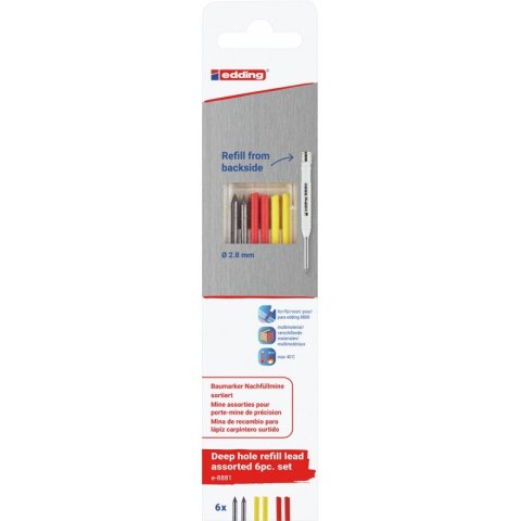 Wymienne wkłady e-8881 EDDING, do ołówka e-8880, 6 szt., blister, mix kolorów