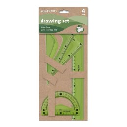 Zestaw geometryczny ECONOVO, z linijką 30cm, z recyklingu, 4 szt., mix kolorów