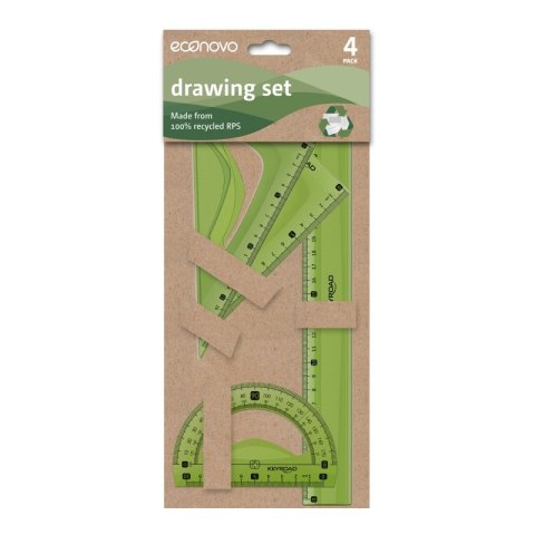 Zestaw geometryczny ECONOVO, z linijką 30cm, z recyklingu, 4 szt., mix kolorów