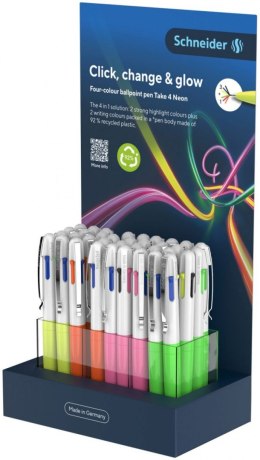 Display długopisów automatycznych SCHNEIDER TAKE 4 Neon, M, 4 kolory wkładu, 36 szt., mix kolorów