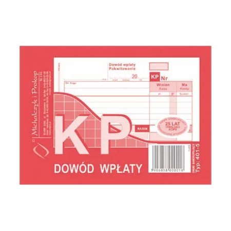 401-5 KP Dowód Wpłaty, A6 80 kartek, MICHALCZYK&PROKOP
