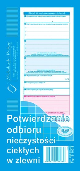 S-100-8 Potwierdzenie odbioru nieczystości ciekłych w zlewni MICHALCZYK I PROKOP