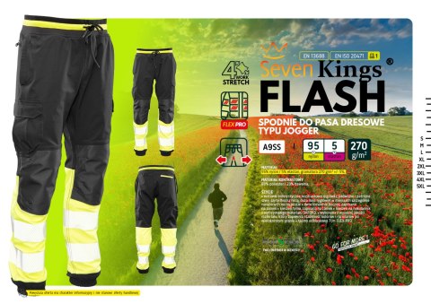 FLASH JOGGER SPODNIE SKF03Y KAT II - CZARY/ŻÓŁTY