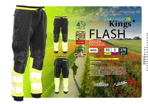 FLASH JOGGER SPODNIE SKF03Y KAT II - CZARY/ŻÓŁTY