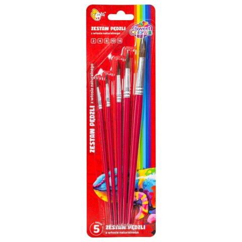 Zestaw pędzli 5 sztuk z włosia naturalnego nr: 2,4,8,10,16 Sweet Colours 60751 OTOCKI