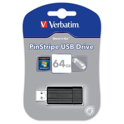 Pamięć Pendrive VERBATIM 64GB USB 2.0 czarny PINSTRIPE 49065