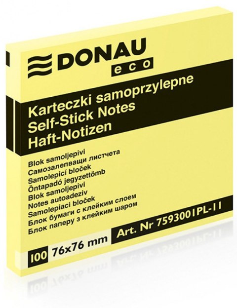 Bloczek samoprzylepny DONAU ECO 76*76 jasno żółty 7593001PL-11