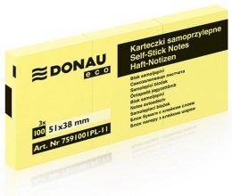 Bloczek samoprzylepne DONAU ECO 35x51 (3 szt. x 100 kart.) jasno żółte 7591001PL-11