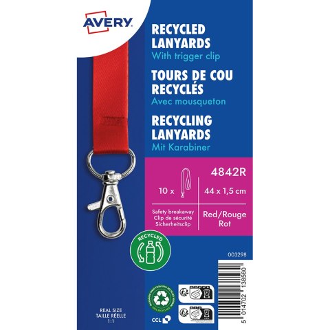 Smycze z recyklingowanego PET, 10 szt., 15 _ 440 mm, czerwone, 4842R