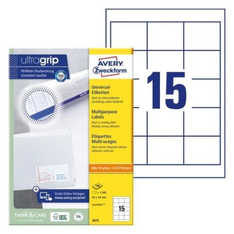 Trwałe etykiety uniwersalne 3672 64x50 100 ark. Avery Zweckform