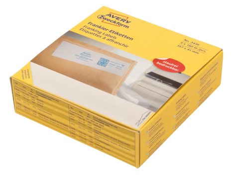 Etykiety adresowe do frankownic 3436 157 x 41 białe, Avery Zweckform, 5 x 180 etyk./op. (w kasecie) (X) SALE