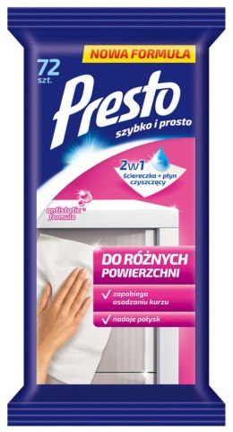 PRESTO Ściereczki nawilżane do różnych powierzchni 2w1 72 szt. 11477
