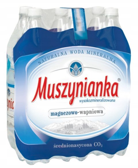 Woda MUSZYNIANKA 1.5L średnionasycona CO2 zgrzewka 6 szt. KAUCJA