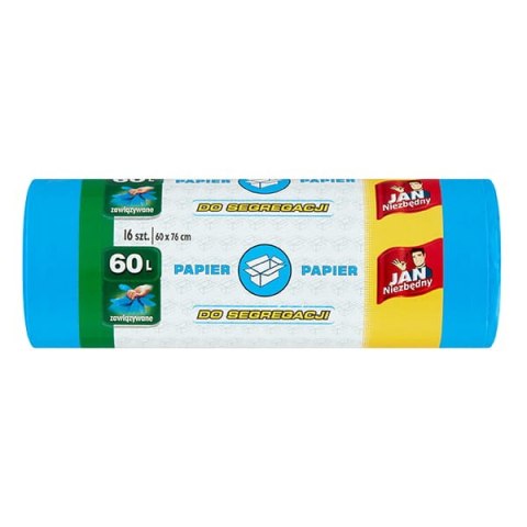 JAN NIEZBĘDNY Worki HD Easy-pack niebieskie wiązane 60l 16 szt. do segregacji papier 40760