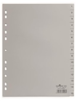 Przekładki PP A4 szare, nadrukowane indeksy, 1-15 Szary 652410 DURABLE