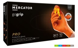 Rękawice nitrylowe bezpudrowe mocne/grube MERCATOR, GOGRIP pomarańczowe, (50 szt.), rozmiar L, RP30061004