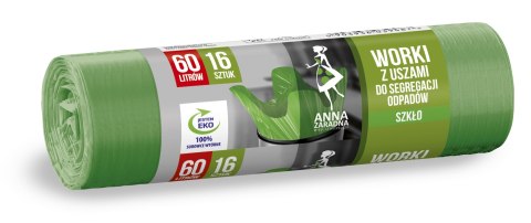 ANNA ZARADNA Worki z uszami do segregacji odpadów SZKŁO 60L 16szt zielone 39487