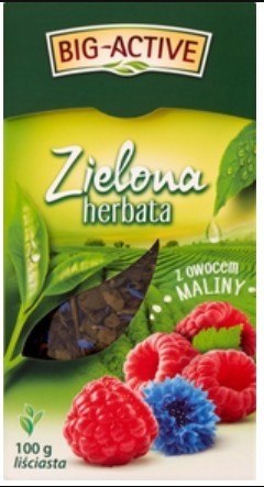 Herbata BIG-ACTIVE zielona liściasta z owocem maliny 100g
