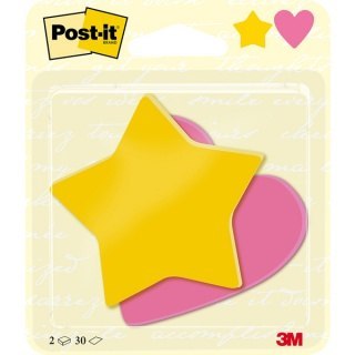 Karteczki samoprzylepne Post-it, Gwiazdka i Serduszko, 70x72mm, 2x30 kart., 3M-4054596856455