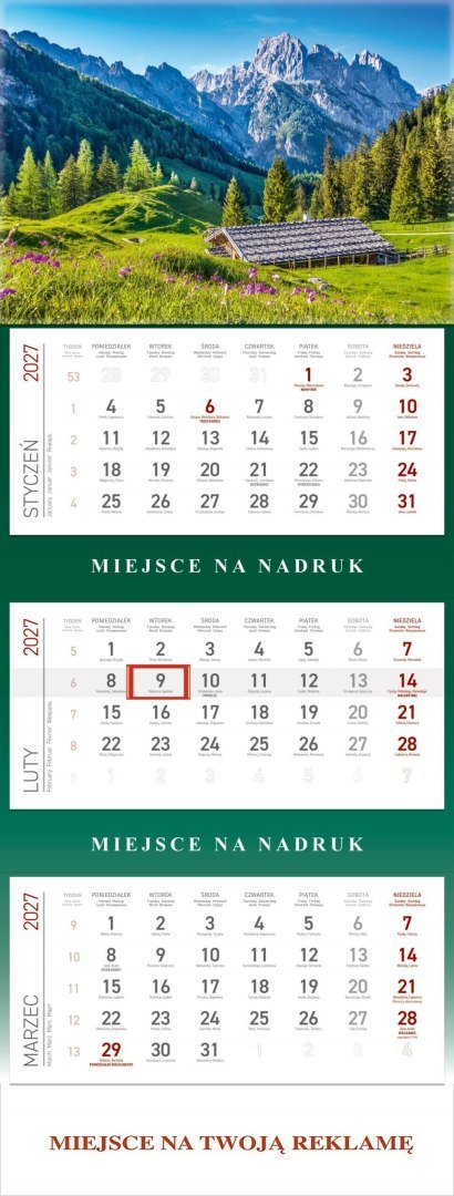 Kalendarz Trójdzielny 2027, KS055B GÓRY, WOKÓŁ NAS