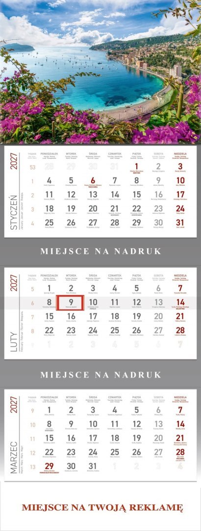 Kalendarz Trójdzielny 2027, KS055B LAZUROWE WYBRZEŻE, WOKÓŁ NAS