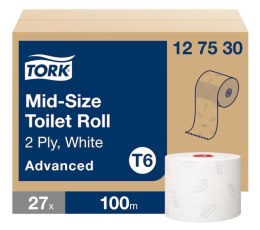 Papier toaletowy Tork Advanced compact, 2 warstwy, kolor biały, celuloza z makulaturą, 100m. 27szt/op, system T6, 127530