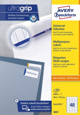 Etykiety uniwersalne 3657 48,5 x 25,4 100ark. trwałe, Avery Zweckform