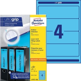 Etykiety na segregatory 61 x 192 mm, trwałe etykiety papierowe, niebieskie etykiety do segregatora 100 ark. / op., Avery L4767-1